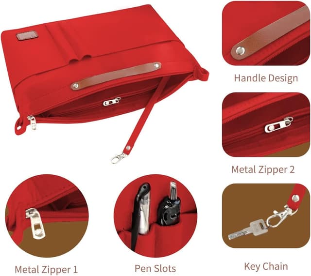 Detalle de Soyizom Purse Organiser Insert Bag with Zipper Pouch (Felt) – Red, Large