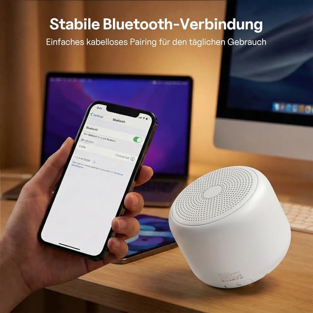 Detalle de Bobtot Tragbarer Bluetooth-Lautsprecher mit wasserdichtem Design, 15 Stunden Akkulaufzeit & Freisprechfunktion (Weiß)
