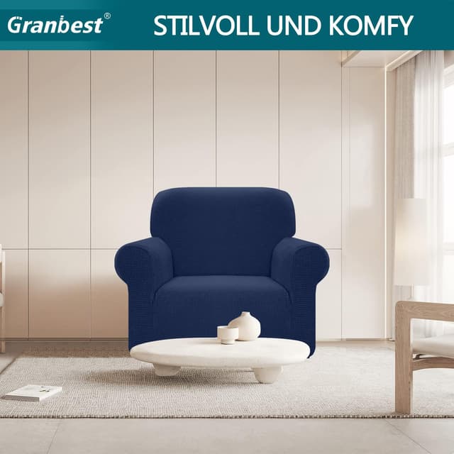 Detalle 2 de Granbest Copridivano elasticizzato impermeabile in spandex jacquard, 1 posto (blu scuro) con gommapiuma antiscivolo