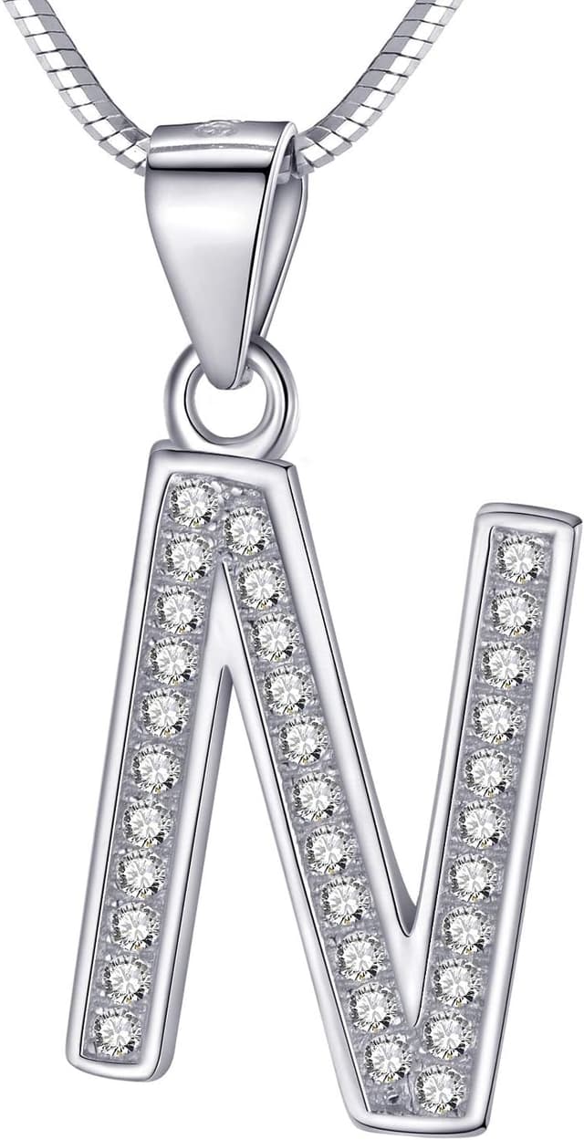Detalle de Collana Morella da donna con ciondolo a forma di lettera in argento 925 rodiato, lunghezza 45 cm