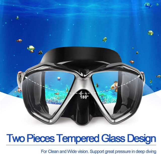 Detalle de Snorkel Diving Mask Panoramic HD Swim Mask (Tempered Glass, Anti-Fog, 180° Wide-Angle) with Nose Cover
