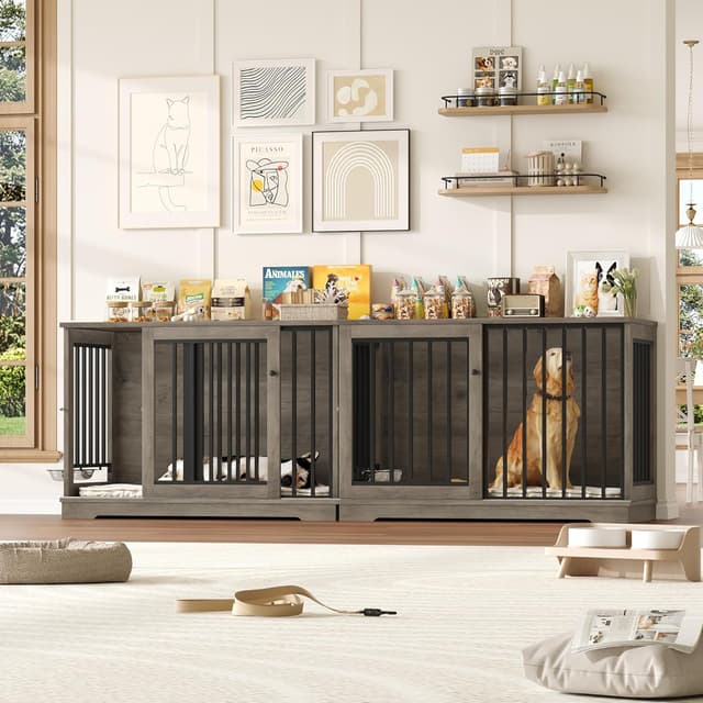 Detalle de FirFurd Hundekäfig Möbel 120 cm breit – Hundebox aus Metall und Holz, inkl. Schiebetüren (120 x 90 x 60 cm)