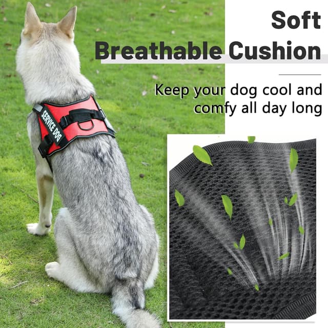 Detalle 2 de Belababy Soft No Pull Dog Harness Medium (Red) – Adjustable Assistance Service Dog Vest with Safety Buckle