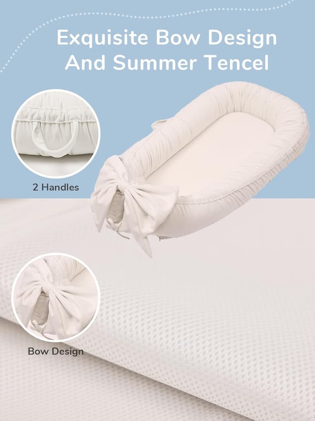 Detalle de EAQ Baby Nest Pod for Newborn (0–12 Months) – Soft, breathable travel & sleep pod in White