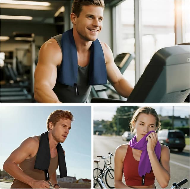 Detalle de Mikrofaser Sporthandtuch 3er-Set 50 x 100 cm (Lila, Marineblau, Dunkelgrau) inkl. Aufbewahrungsbeutel