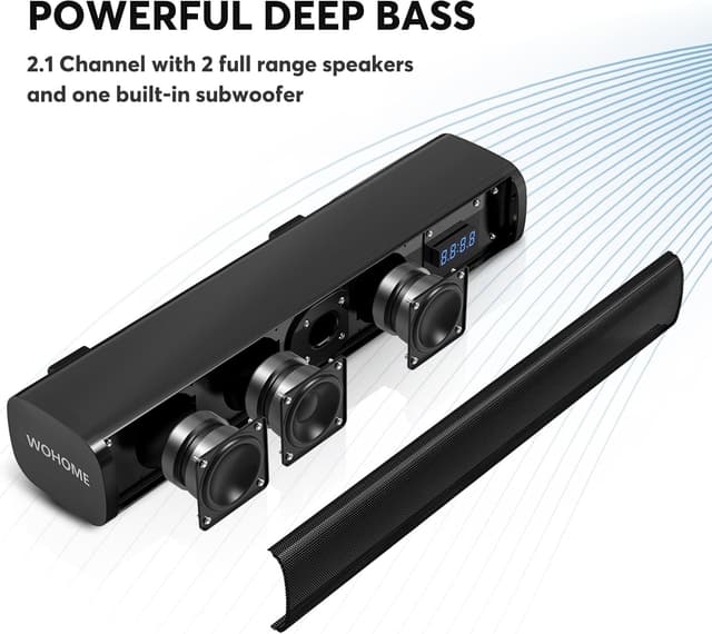 Detalle 2 de Wohome 2.1 Sound Bars for TV (S100) with Built-In Subwoofer, Voice Enhancement, Bluetooth 5.3/Optical/AUX/USB