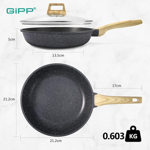Detalle 2 de GiPP Grey Granite Nonstick Skillet Frying Pan (20cm+ with Lid) for omelettes and everyday cooking