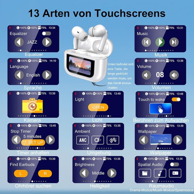 Detalle de Bluetooth Kopfhörer 2025 mit Touchscreen und ANC