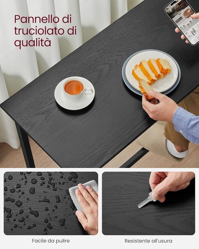 Detalle de VASAGLE Bar Rettangolare Stretto LBT010B56: tavolo da pranzo in metallo 40 x 100 x 90 cm, ebano e nero inchiostro