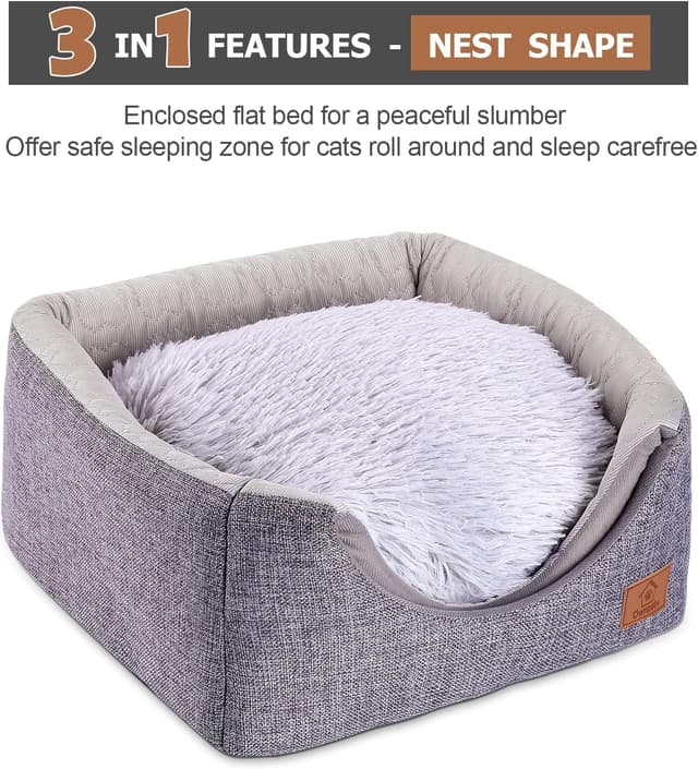 Detalle de Ownpets 3-in-1 Foldable Cat Cave Bed for Indoor Cats (Grey, 35 x 35 x 32cm)