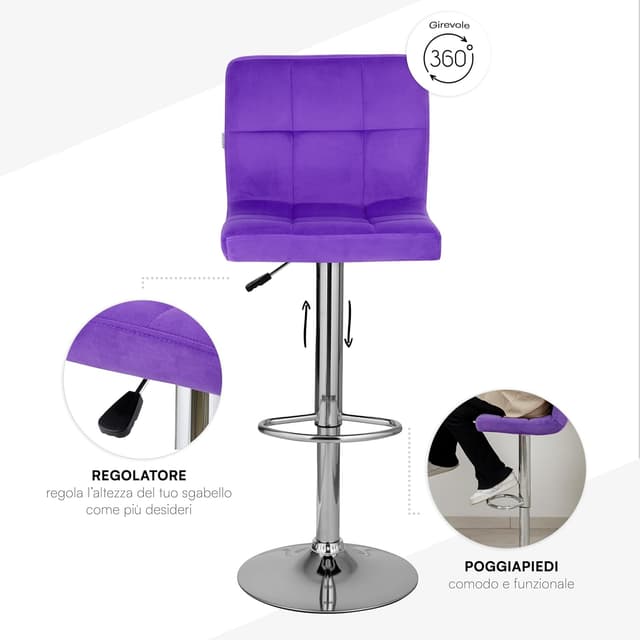 Detalle 1 de Baroni Home sgabello da bar viola regolabile 82,5 cm