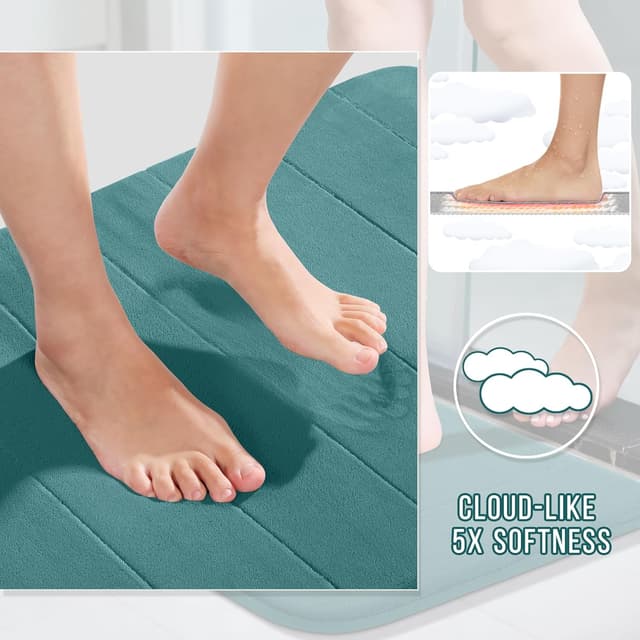 Detalle 2 de Yimobra Memory Foam Bath Mat (Large, 92 x 61 cm) in Eggshell Blue — soft, absorbent and non-slip