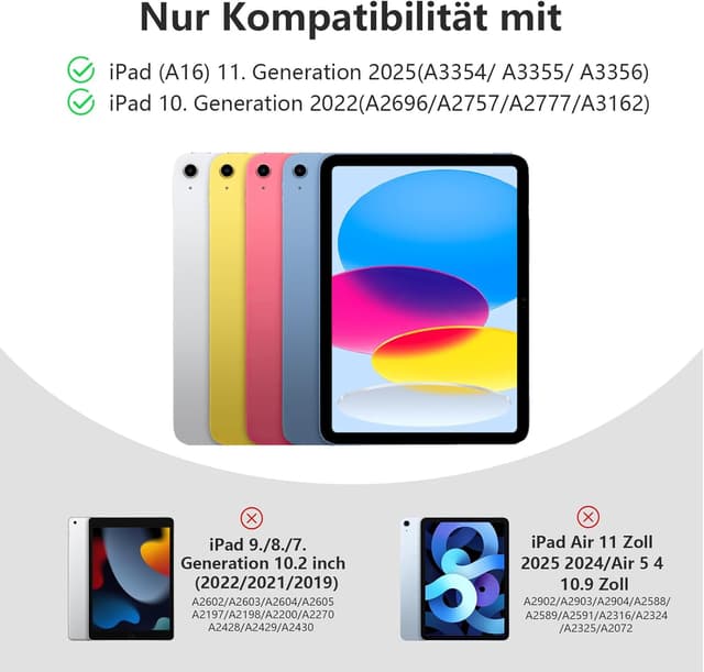 Detalle de drivego Hülle mit Tastatur für iPad 11. und 10. Generation (A16/A10) mit 7-farbiger Beleuchtung, Magnet-Tastatur und Stifthalter