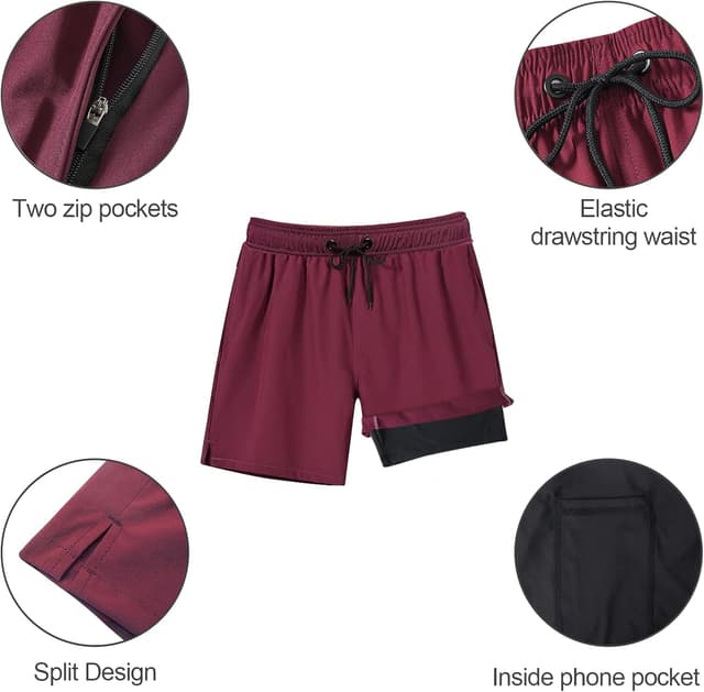 Detalle de Arcweg 2-in-1 Men’s Swim Trunks with Compression Liner and Zipper Pockets