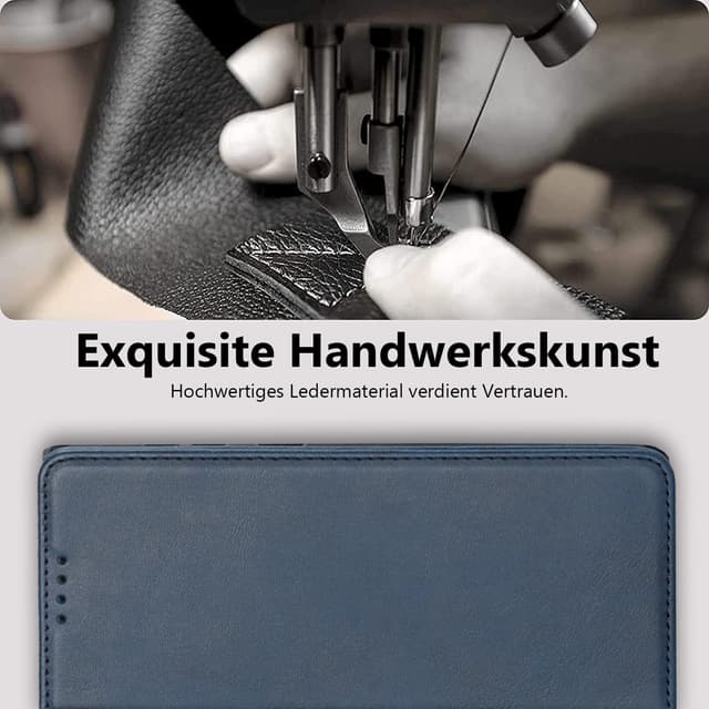 Detalle de Vaki Handyhülle für Samsung Galaxy S24 FE: PU-Leder Wallet Case mit Schutzfolie, Kartenfach & Standfunktion (Blau)