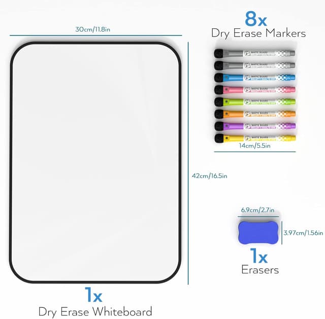 Detalle de Nicpro A3 Magnetic Double-Sided Dry Erase Whiteboard (30 x 42 cm) with 8 Pens and Eraser