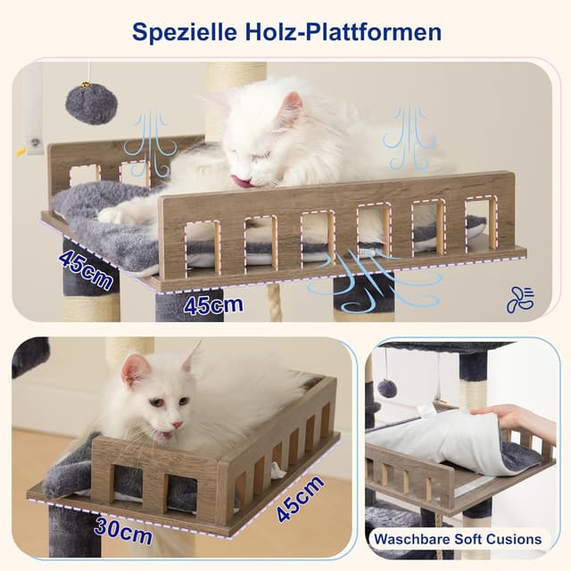 Detalle de Gitelsnour Kratzbaum groß 174 cm (Rauchgrau) mit Hängematte, 2 Sitzstangen und 15 Kratzstangen – GCT033G