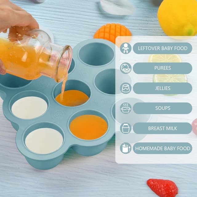 Detalle de Aolso contenitore in silicone con 9 scomparti da 75 ml, per freezer, BPA-free, blu