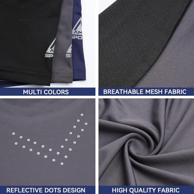 Detalle de AMZSPORT Maglietta a compressione da uomo Cool Dry, maniche corte per allenamento e corsa