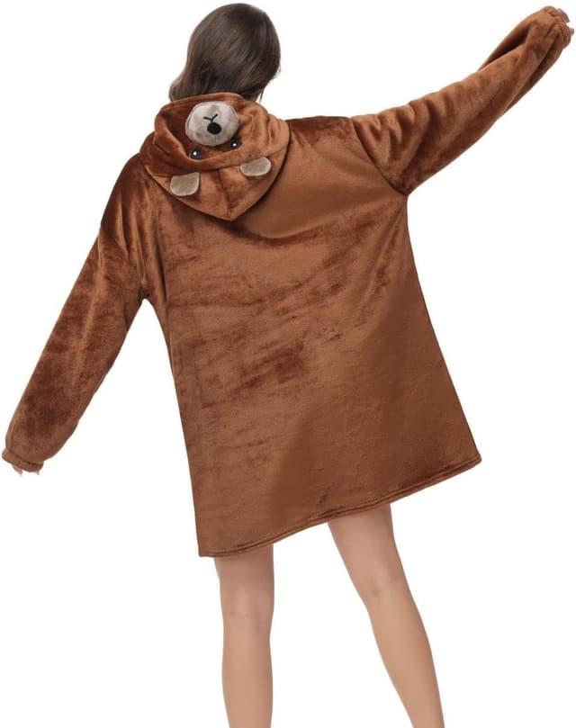 Detalle de Chuangminghangqi Kuscheldecke zum Anziehen mit Ärmeln und Kapuze – oversized Hoodie-Decke für Sofa, Homeoffice & Winter