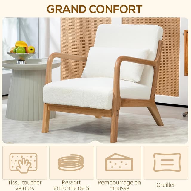 Thumbnail 3 de HOMCOM Fauteuil Lounge Bois Massif