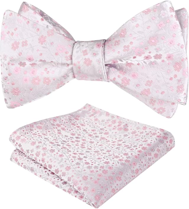 Detalle de Alizeal Mens Floral Patterned Self Tied Bow Tie and Pocket Square Set