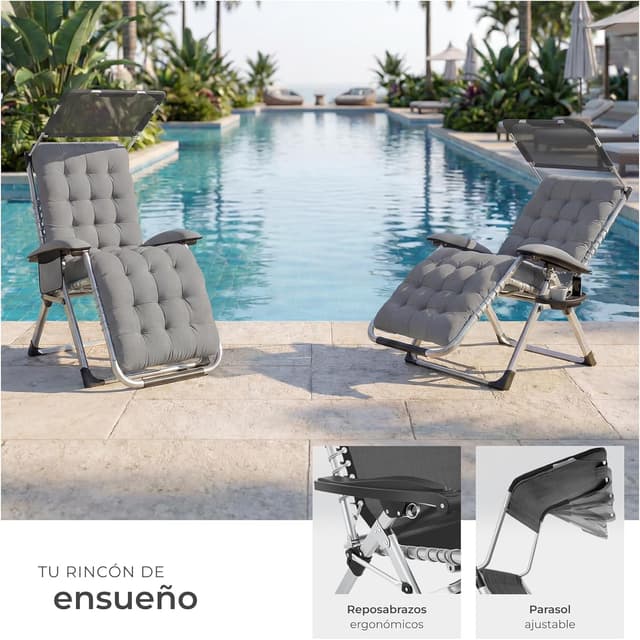 Thumbnail 4 de tectake Silla tumbona plegable gris 1