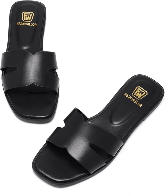 Detalle 2 de Women’s Flat Slide Sandals with Memory Foam Insole and Slip-Resistant TPR Outsole