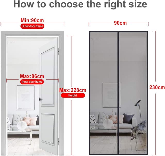 Detalle de MYCARBON zanzariera porta magnetica a calamita 90x230 cm, nera