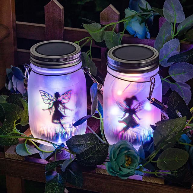 Detalle 1 de BXROIU 2 Pack Solar Jar Lights with Hanging Fairy Lantern Strings (Warm White)
