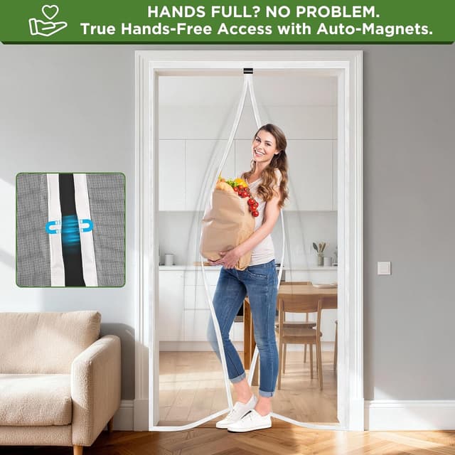 Detalle 2 de UPGRADE Fliegengitter Balkontür 100x210 cm mit starken Magneten – selbstschließende Insektenschutz-Tür, weiß
