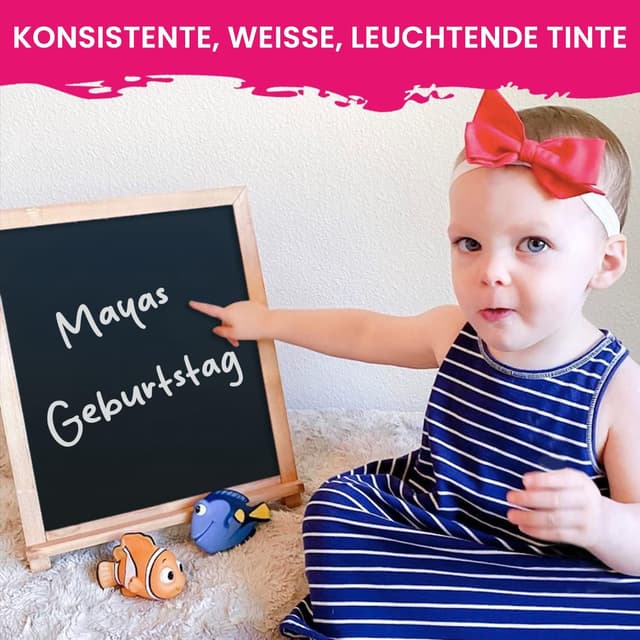 Detalle 2 de Chalkola Kreidestifte für Tafel & Glas – 4 weiße Kreidemarker mit extra feiner, umkehrbarer Spitze (3 mm)