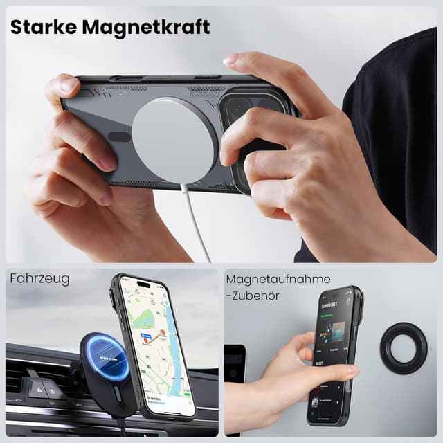 Detalle 2 de Nillkin Hülle für iPhone 17 Pro Max – MagSafe-kompatibles dünnes Case mit transparentem Kameraschutz & Ständer, klar schwarz