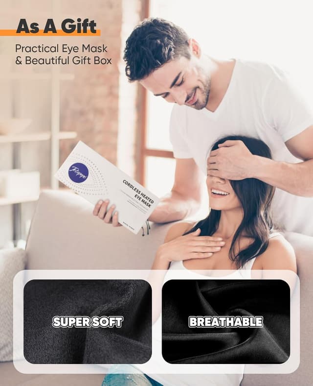 Detalle 2 de Heated Eye Mask (Warm Eye Compress) Cordless, 3 Heat Levels, 1000mAh Rechargeable Battery, Washable Detachable Cover – Black