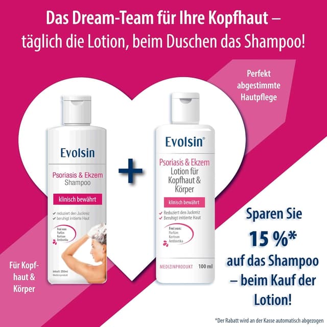 Detalle 2 de Evolsin® Ekzem & Psoriasis Lotion für Kopfhaut und Körper – gegen Juckreiz und Schuppenflechte