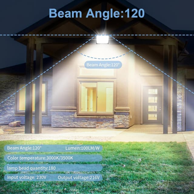 Detalle de Jefedana 150W LED Außenstrahler 15.000 lm, 3.000 K Warmweiß, IP66, 120° mit 180 LED-Chips