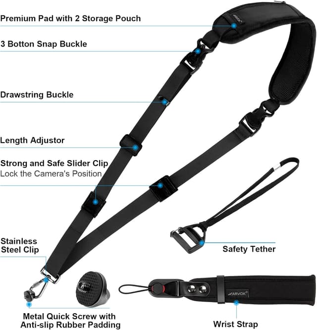 Detalle de Arvok ARVOK Camera Strap with Quick Release & Safety Tether – Adjustable DSLR Shoulder Strap for Nikon, Canon, Sony & Fuji