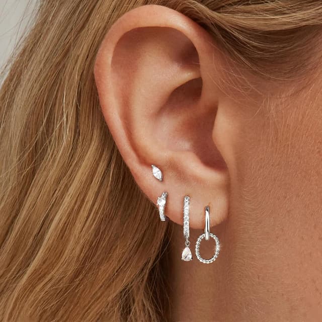 Detalle de Roheafer 4 Paar Gold-Ohrringe Set für Damen (14K vergoldet) – kleine Ohrstecker, Creolen & Helix-Piercings