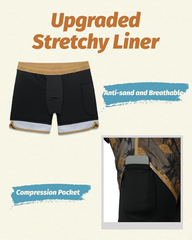 Detalle 2 de MaaMgic Herren-Badehose mit Kompressions-Badefutter (2-in-1) im Vintage-Classic Look