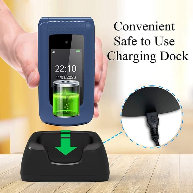 Detalle 2 de Uleway 4G Big Button Senior Flip Phone with SOS Button, Charging Dock and 2.4" + 1.8" IPS Screen (Blue) — SIM-free unlocked