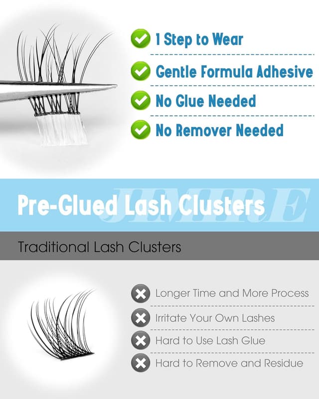 Detalle 2 de JIMIRE Natural Self Adhesive Eyelashes Wispy Pre-Glued Lash Clusters (9–12MM, 108 pcs)