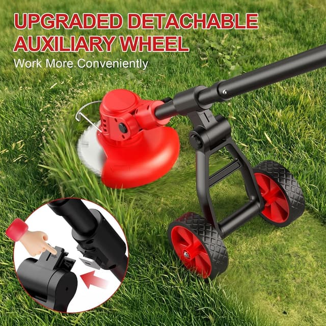 Detalle de Cordless Strimmer with Wheels (4-in-1) with 2×2000mAh batteries and 3 blades