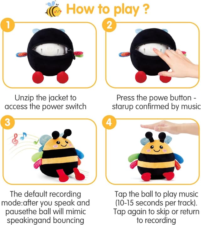 Detalle 1 de Hahaland 4‑in‑1 Dancing Bee Baby Toy for 6–12 Months 🐝?