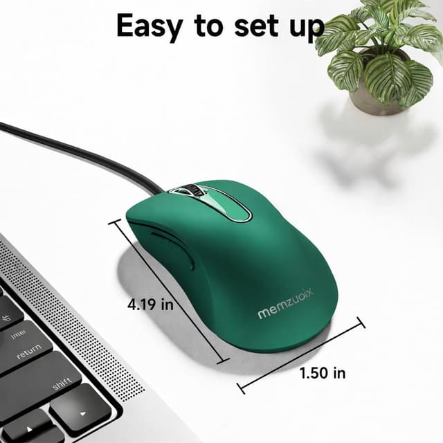 Detalle 2 de memzuoix Maus mit Kabel – optische USB-Maus mit 1400 DPI, 5 Tasten & ergonomischem Design (1,5-m-Kabel, dunkelgrün)