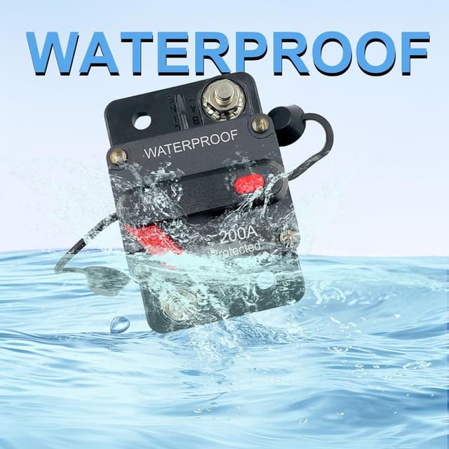 Detalle de SPTSSWET 12V–48V car audio waterproof circuit breaker 200A – manual reset inline fuse protection switch