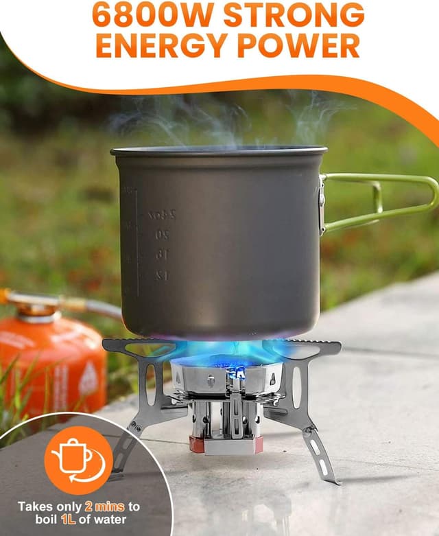 Detalle de Portable Camping Gas Stove with 6800W Burner, Piezo Ignition & Windproof Design