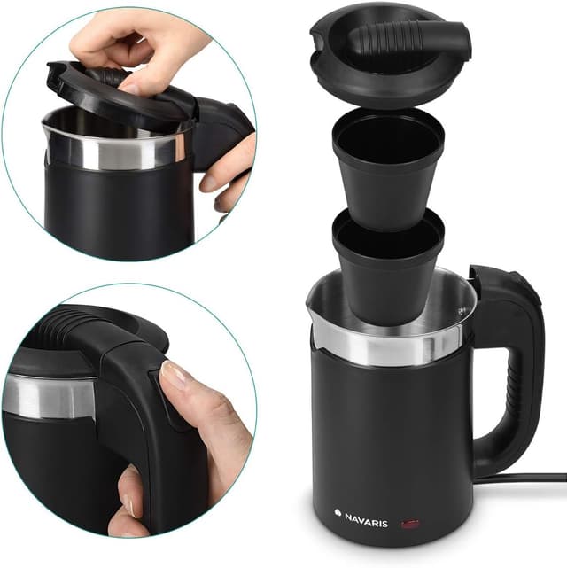 Detalle de Navaris Travel Kettle Electric (0.5 L) – Small Dual-Wall Travel Kettle with Boil-Dry Protection