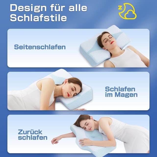 Detalle de Hypuno orthopädisches Nackenkissen aus Memory Foam gegen Nacken- & Schulterschmerzen (2 Höhen, kühlender, waschbarer Bezug)