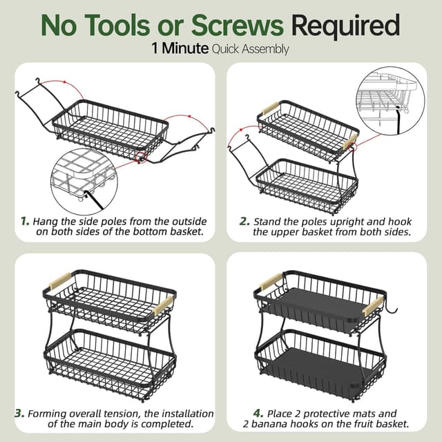 Thumbnail 6 de Fournine 2 Tier Fruit Bowl with 2 Banana Hangers ๐