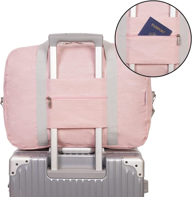 Detalle 2 de Narwey Handgepäck-Tasche fürs Flugzeug faltbar (40 L) – Weekender Bag in Rosa